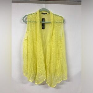 Plus Size Women Sleeveless Fishnet Casual Cardigan Vest Sweater Top Yellow New